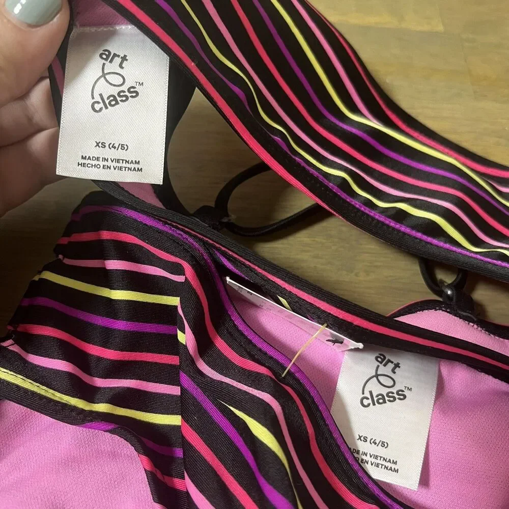 Art class Girls' Bikini  Top Set 2 Pc Striped Size XS (4/5)  Multicolor